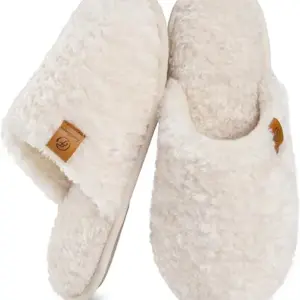 EverFoams Women's Fuzzy Slip-on Slippers Warm Cozy Soft Lightweight Memory Foam Indoor House Shoes