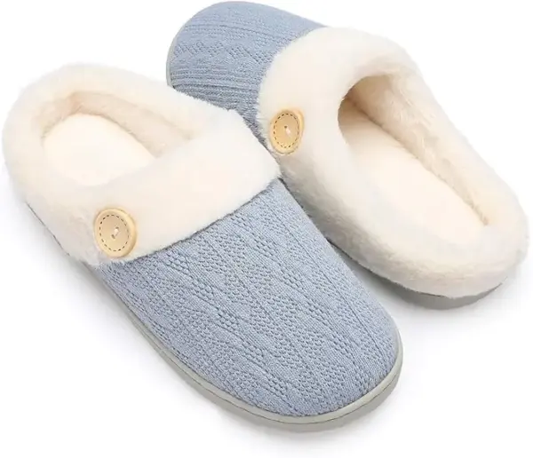 Chantomoo Womens Slipper Warm Comfy Memory Foam House Slippers Knitted Shoes Faux Fur Lined Anti-Skid Rubber Sole Bedroom Cozy Indoor Outdoor Slippers